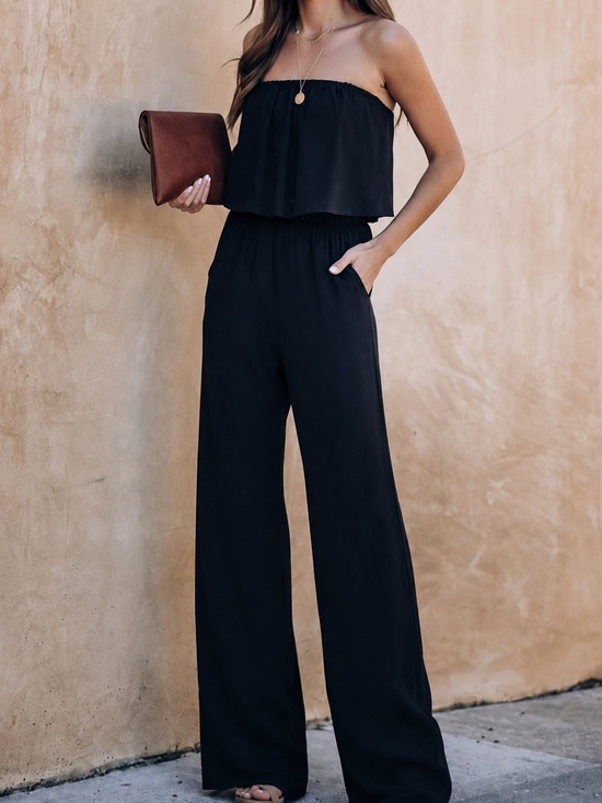 Vici Pants - VICI Black Strapless Wide Leg Jumpsuit Size Small